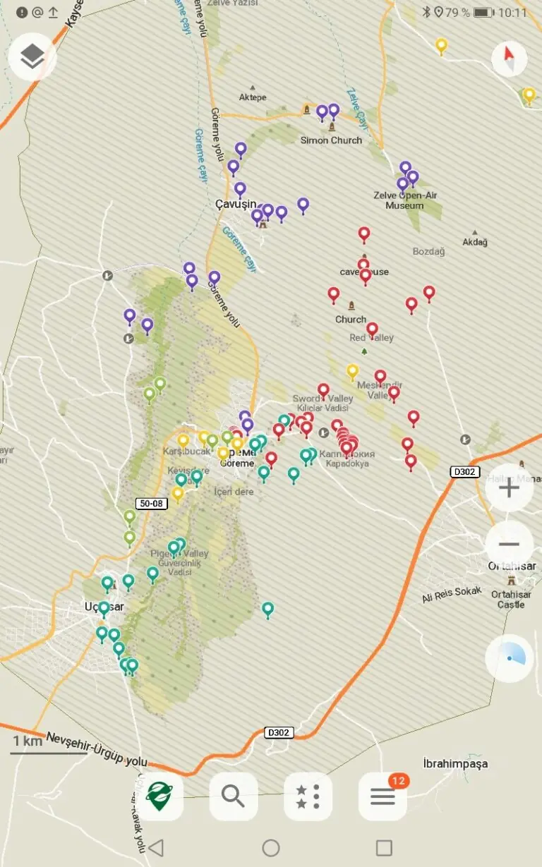 Метки для Organic maps к маршрутам по Каппадокии